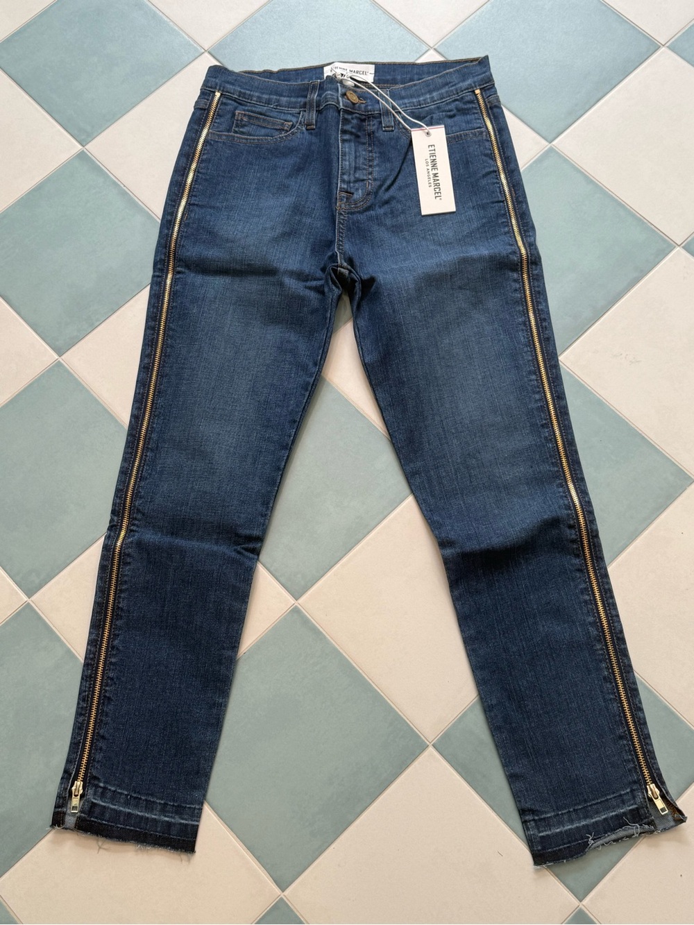 Etienne Marcel Skinny Jeans in Dark Blue with Gold Trim